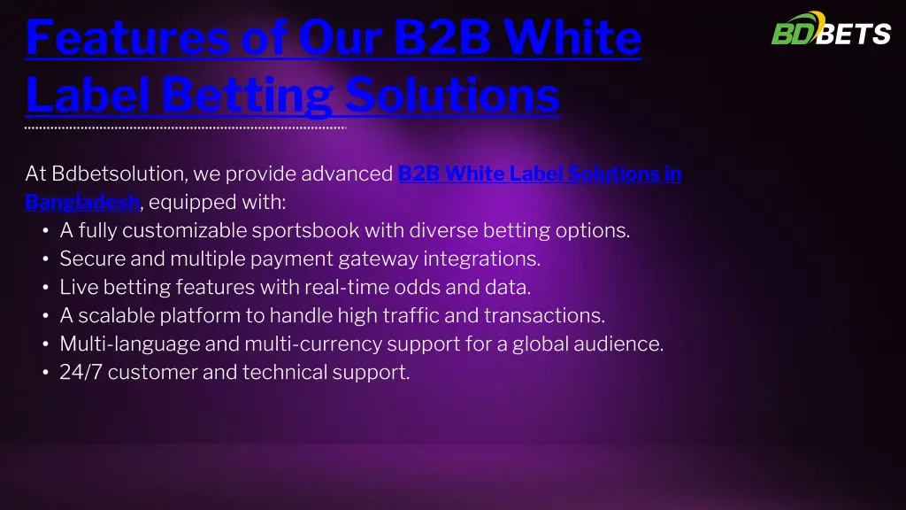 features of our b2b white label betting solutions