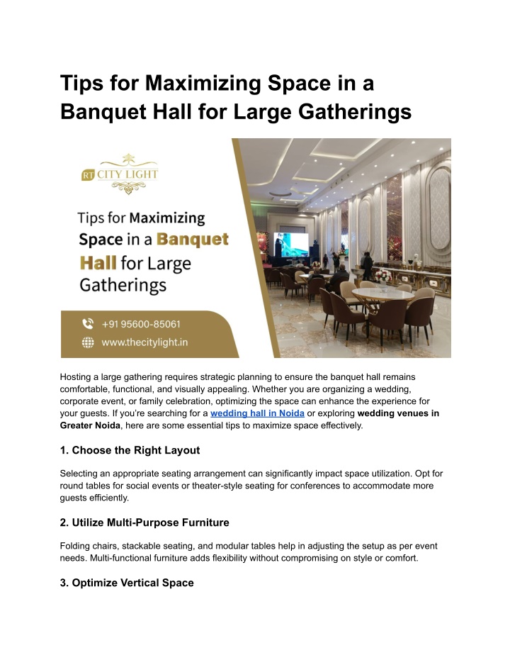 tips for maximizing space in a banquet hall