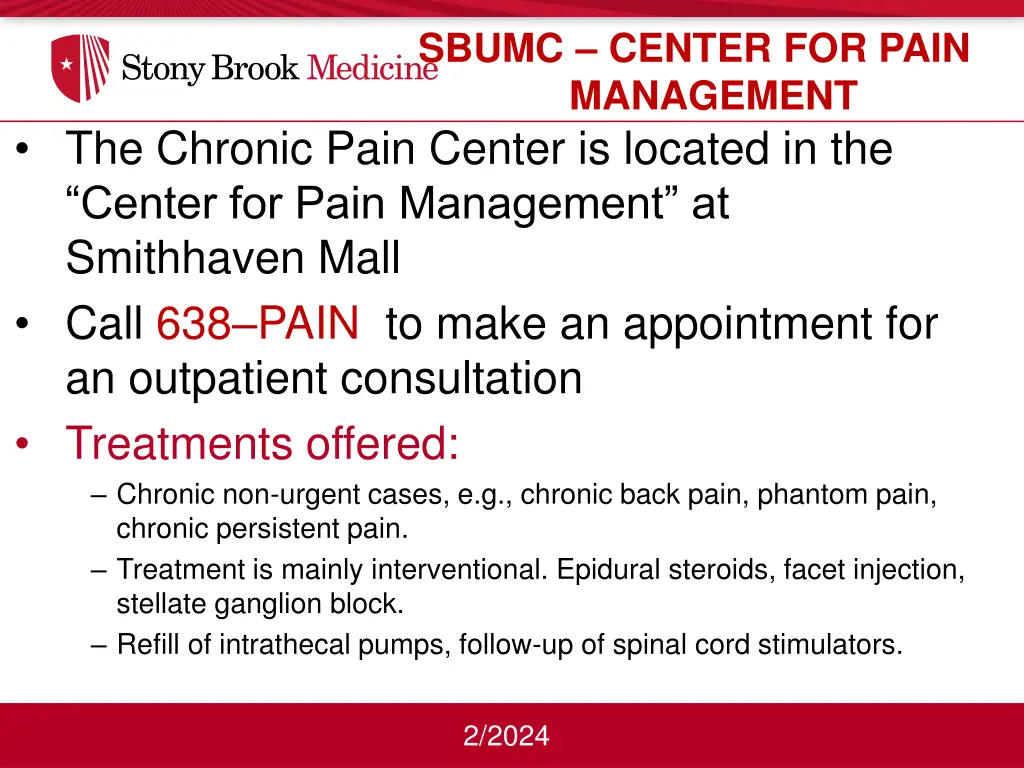 sbumc center for pain management