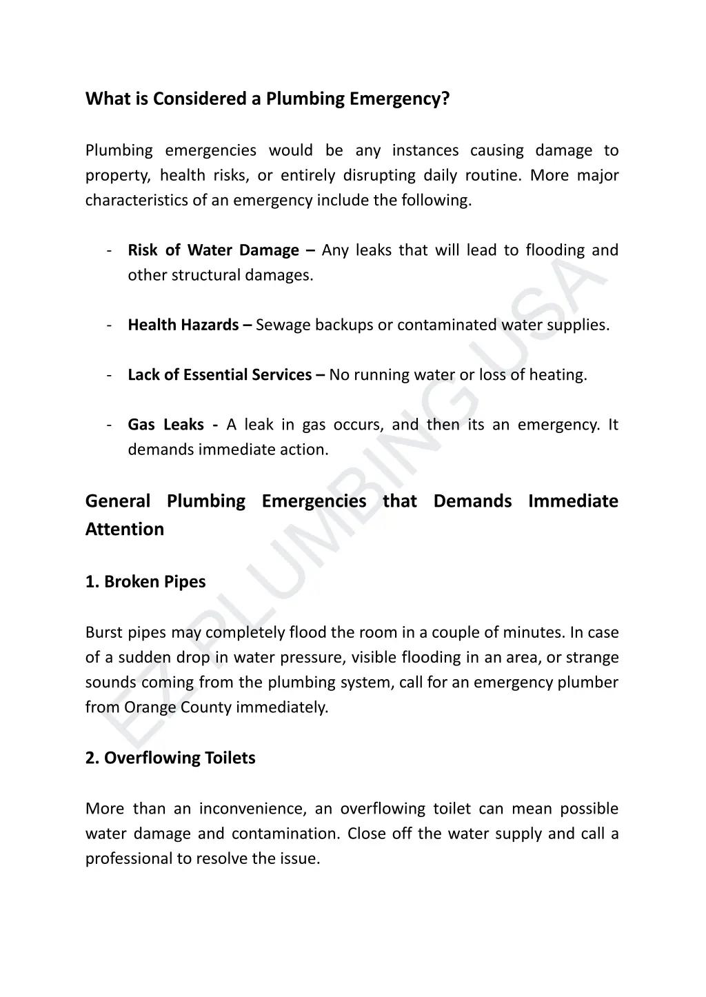 what is considered a plumbing emergency plumbing
