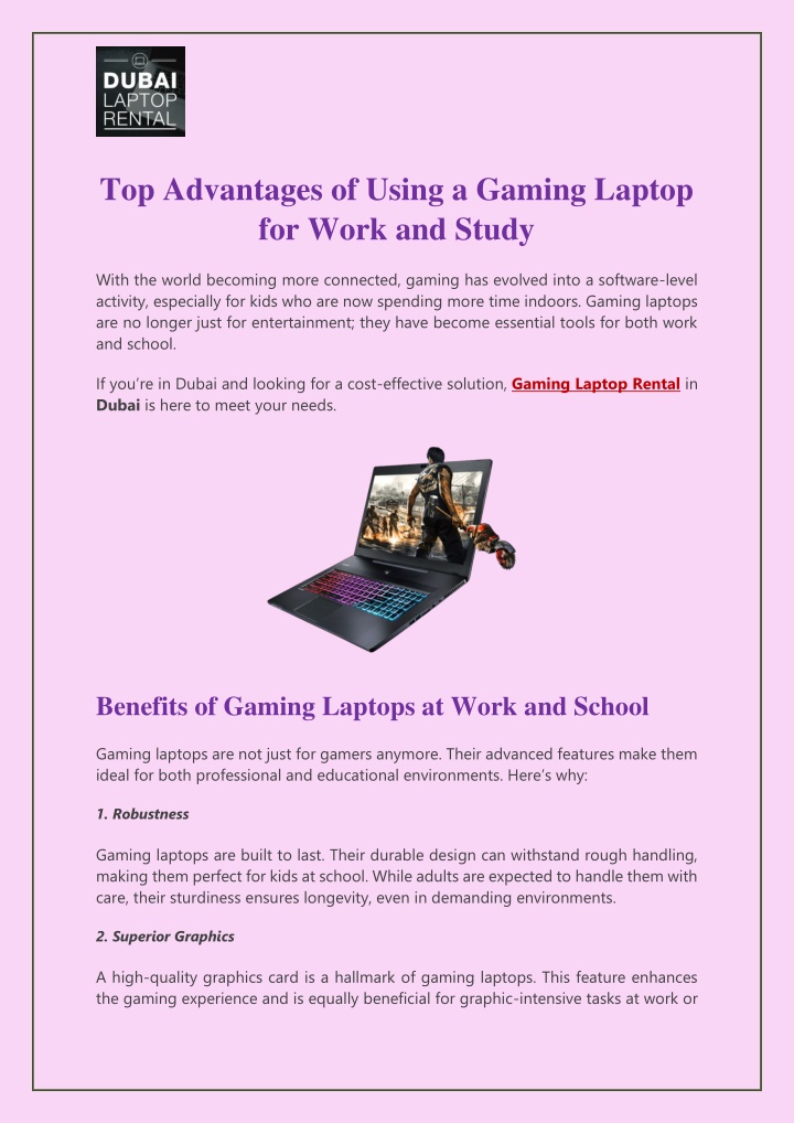 top advantages of using a gaming laptop for work