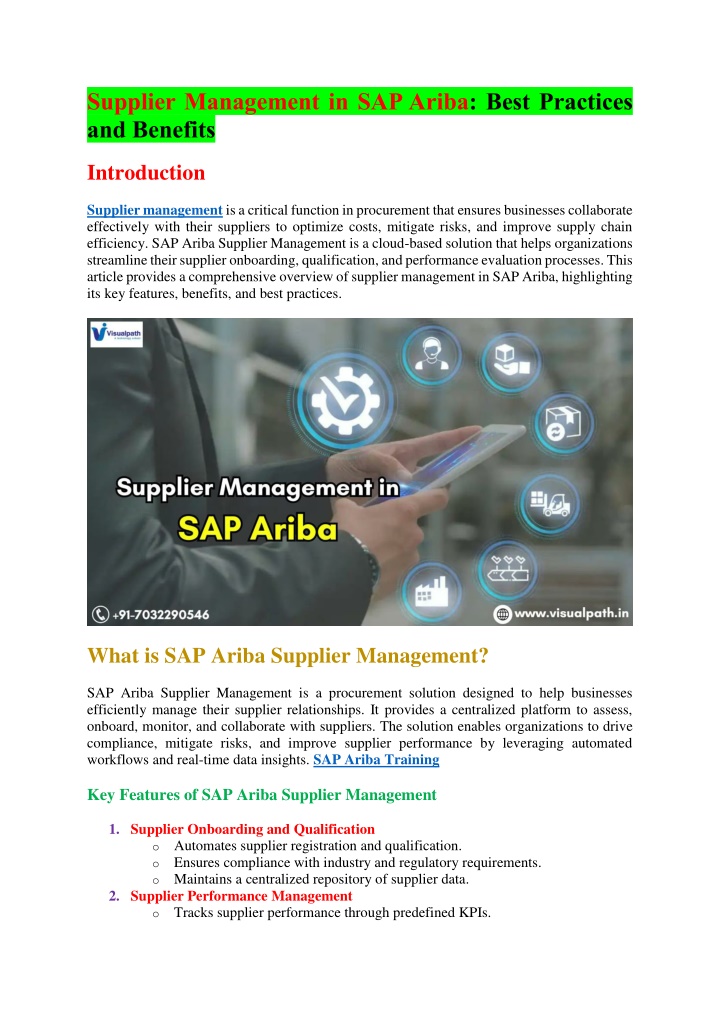 supplier management in sap ariba best practices