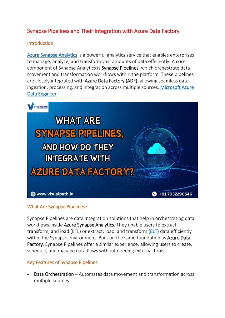 synapse pipelines and their integration with