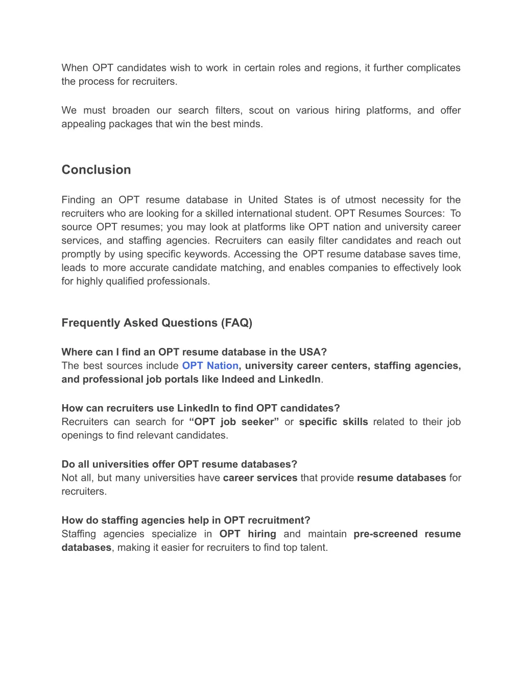 when opt candidates wish to work in certain roles