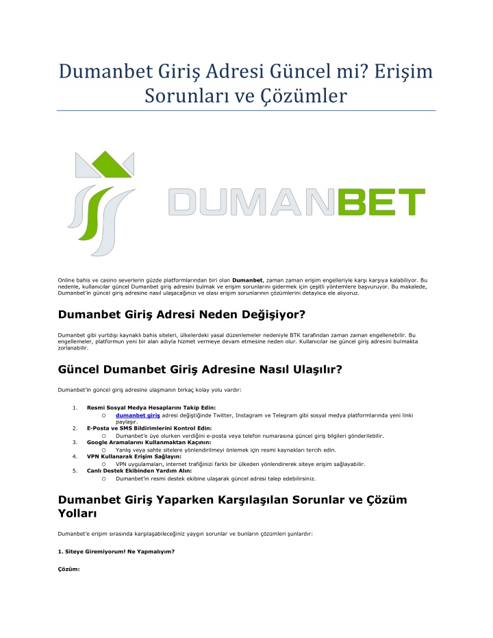 dumanbet giri adresi g ncel mi eri im sorunlar
