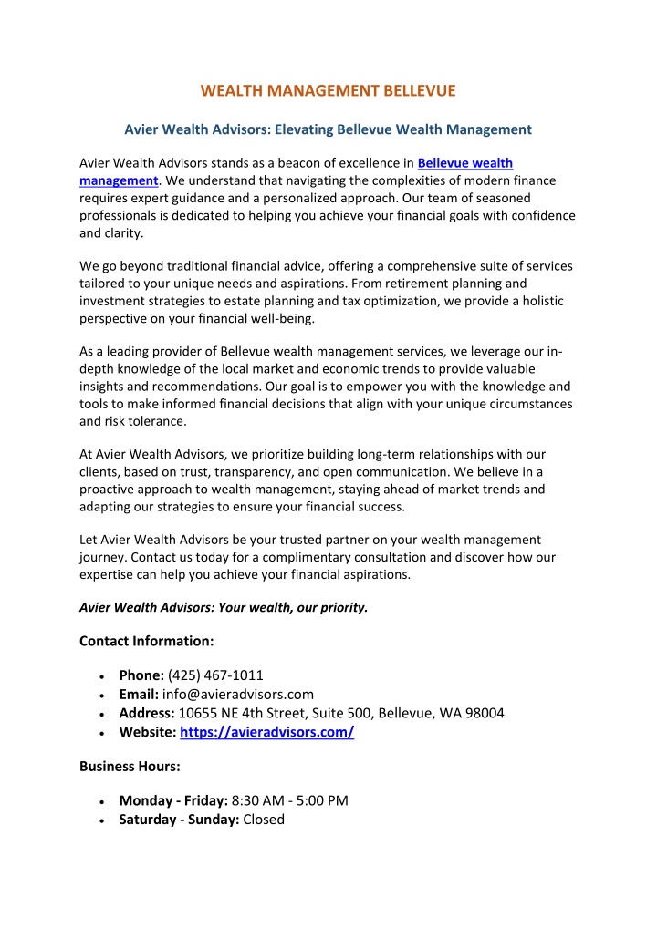 wealth management bellevue