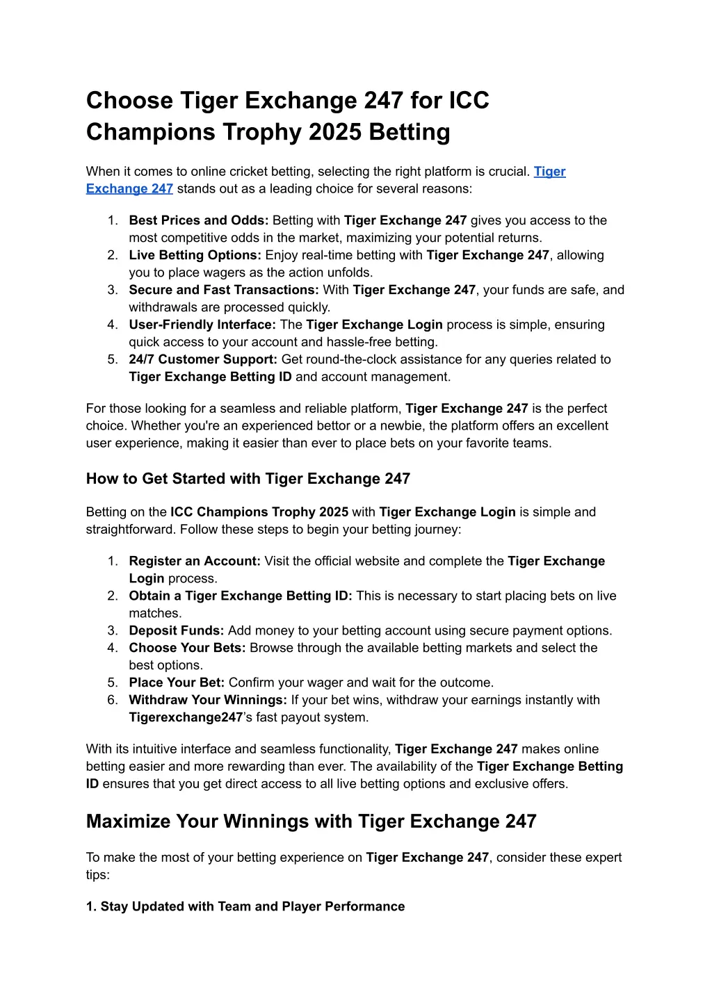 choose tiger exchange 247 for icc champions