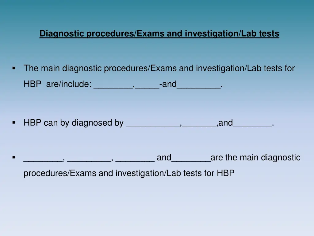 diagnostic procedures exams and investigation