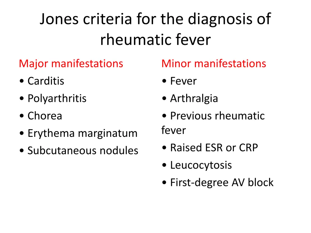 jones criteria for the diagnosis of rheumatic