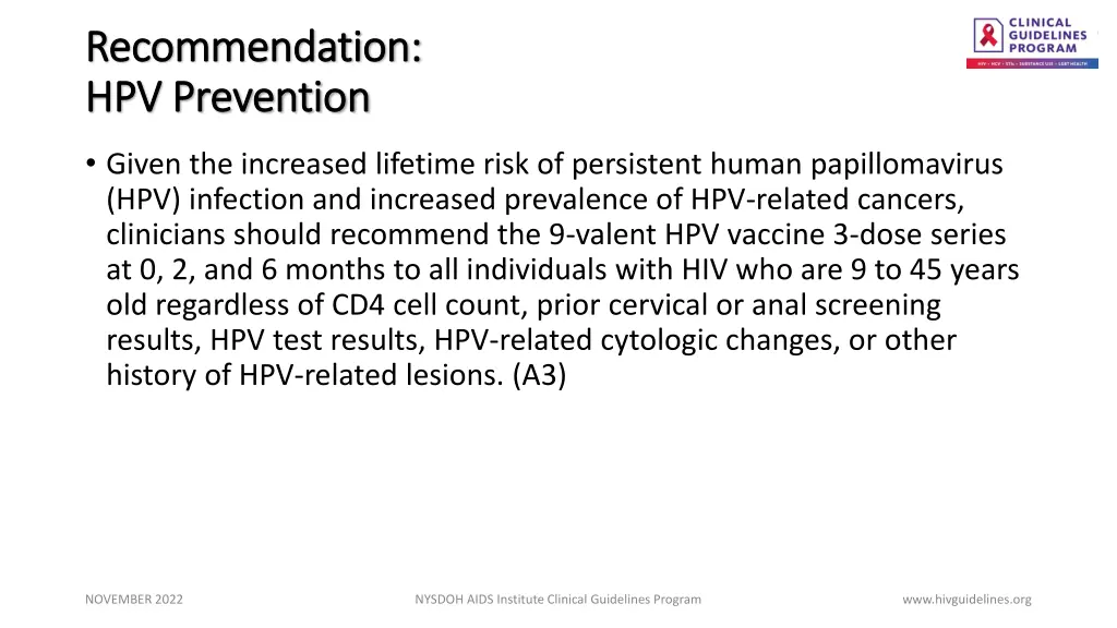 recommendation recommendation hpv prevention