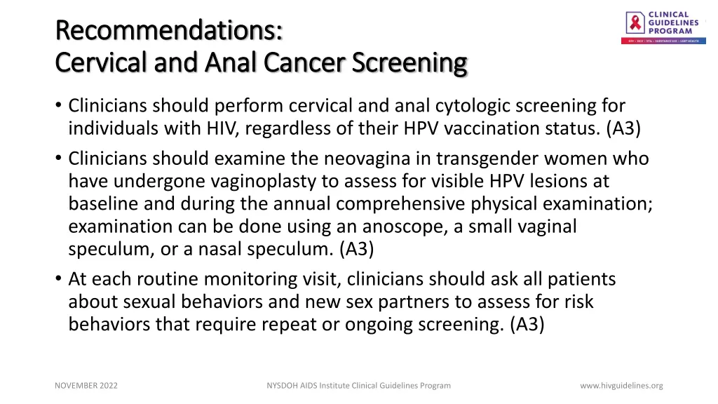 recommendations recommendations cervical and anal