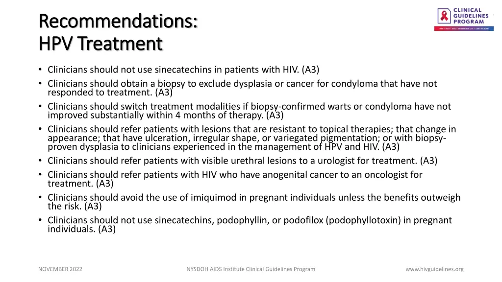 recommendations recommendations hpv treatment