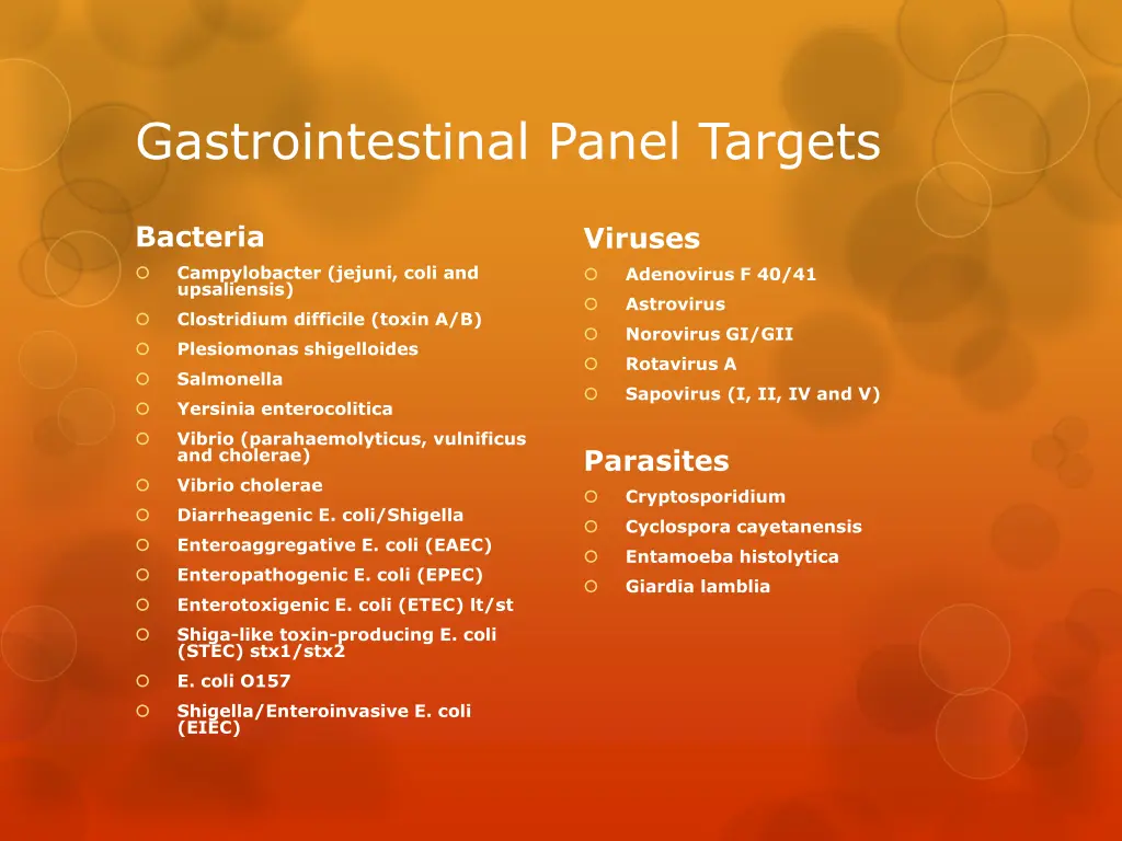 gastrointestinal panel targets