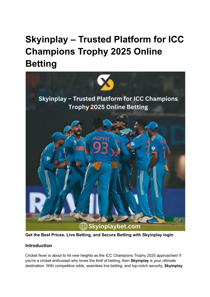 skyinplay trusted platform for icc champions