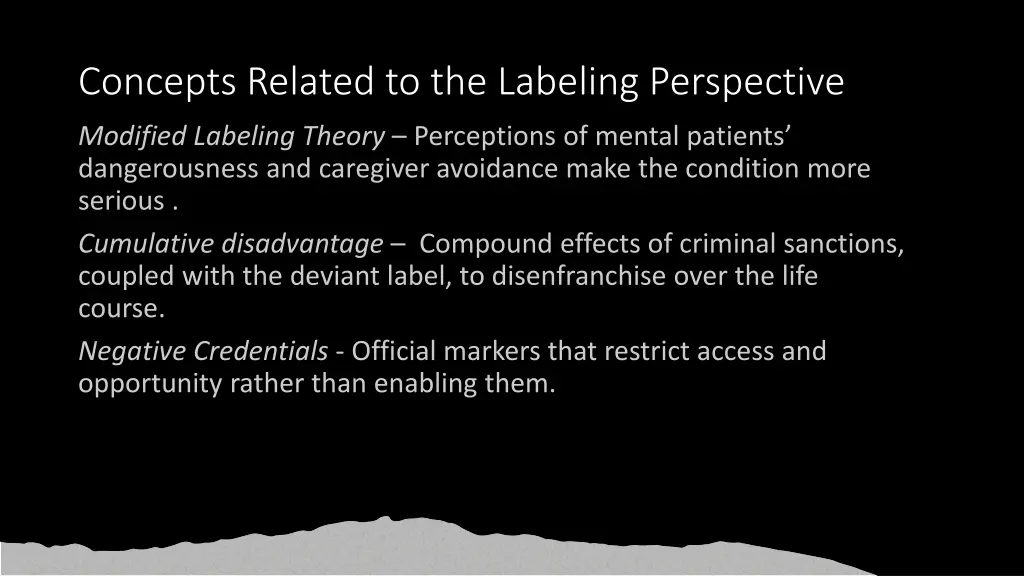 concepts related to the labeling perspective