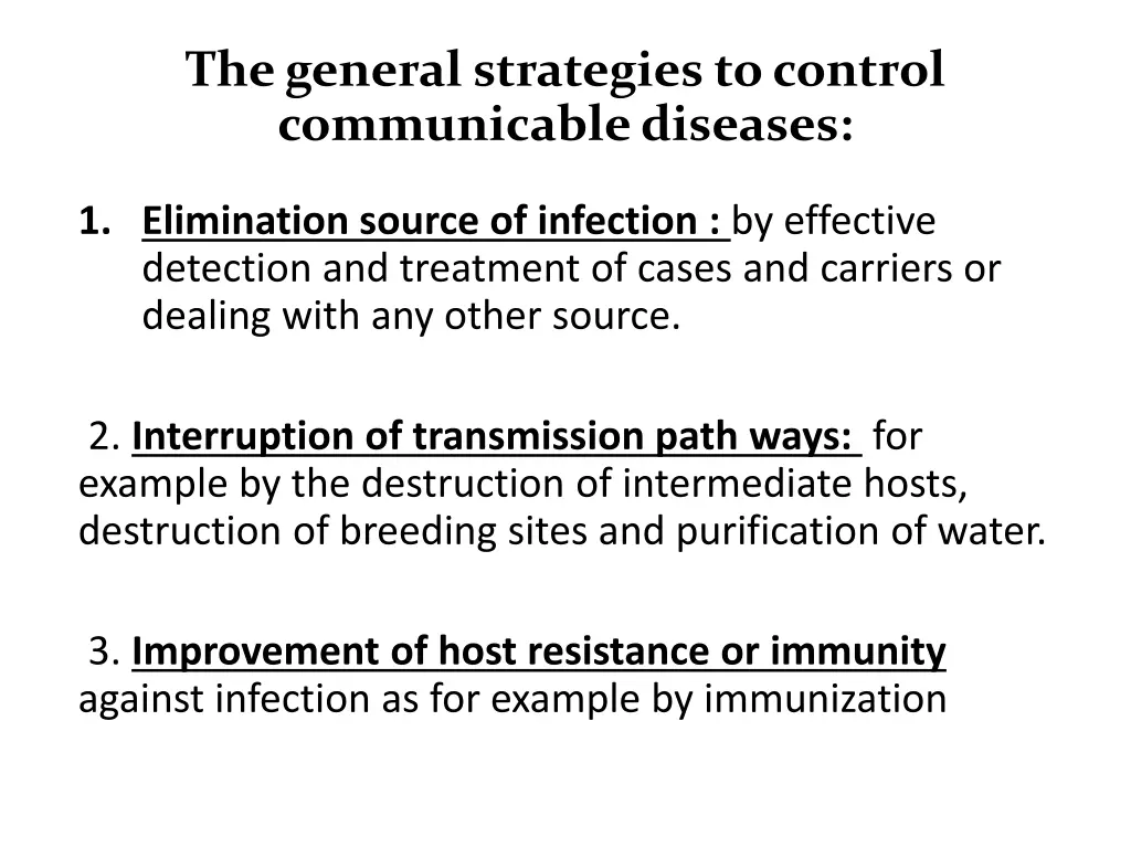 the general strategies to control communicable