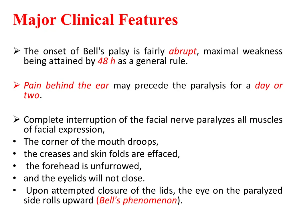 major clinical features
