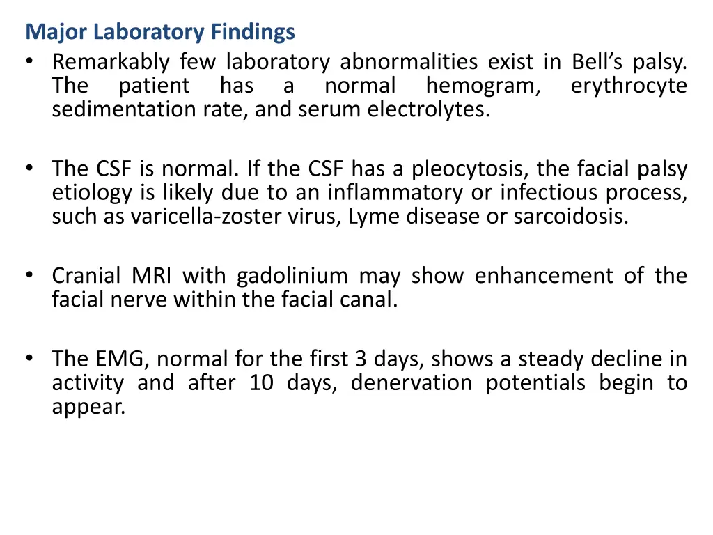 major laboratory findings remarkably