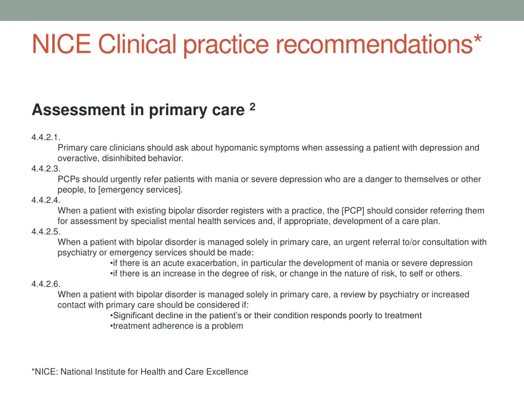 nice clinical practice recommendations