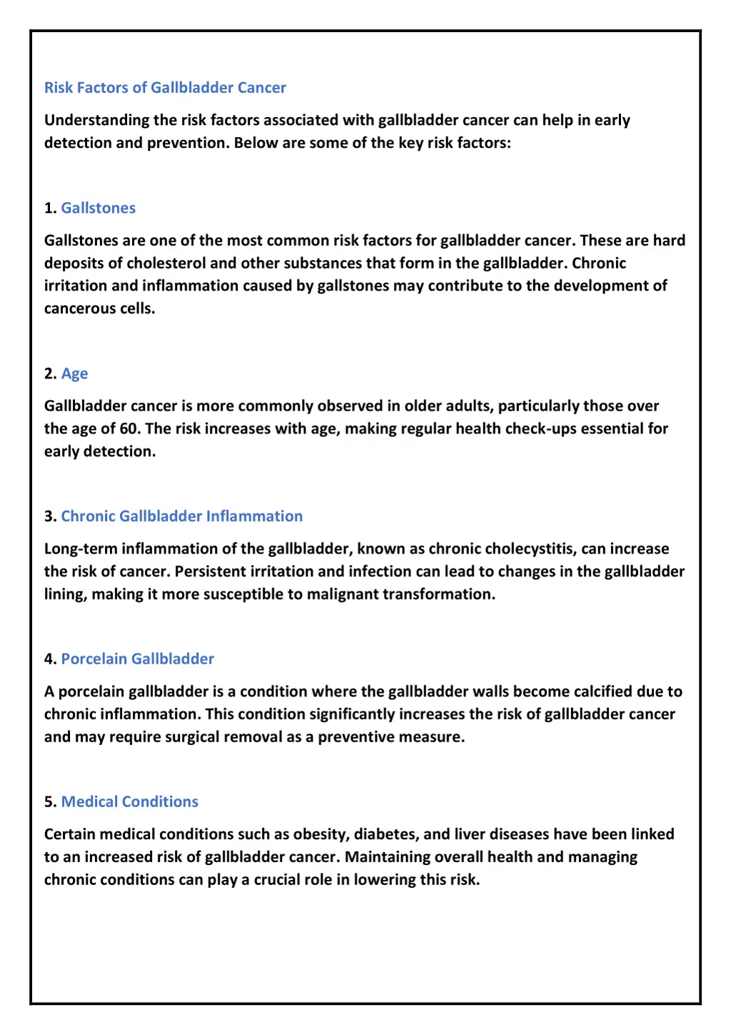 risk factors of gallbladder cancer