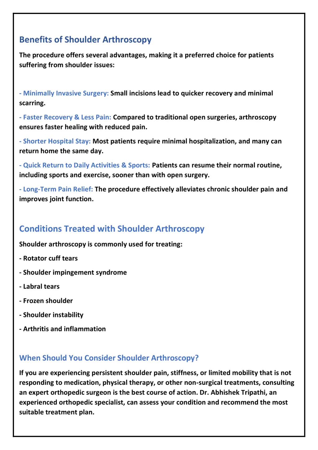 benefits of shoulder arthroscopy