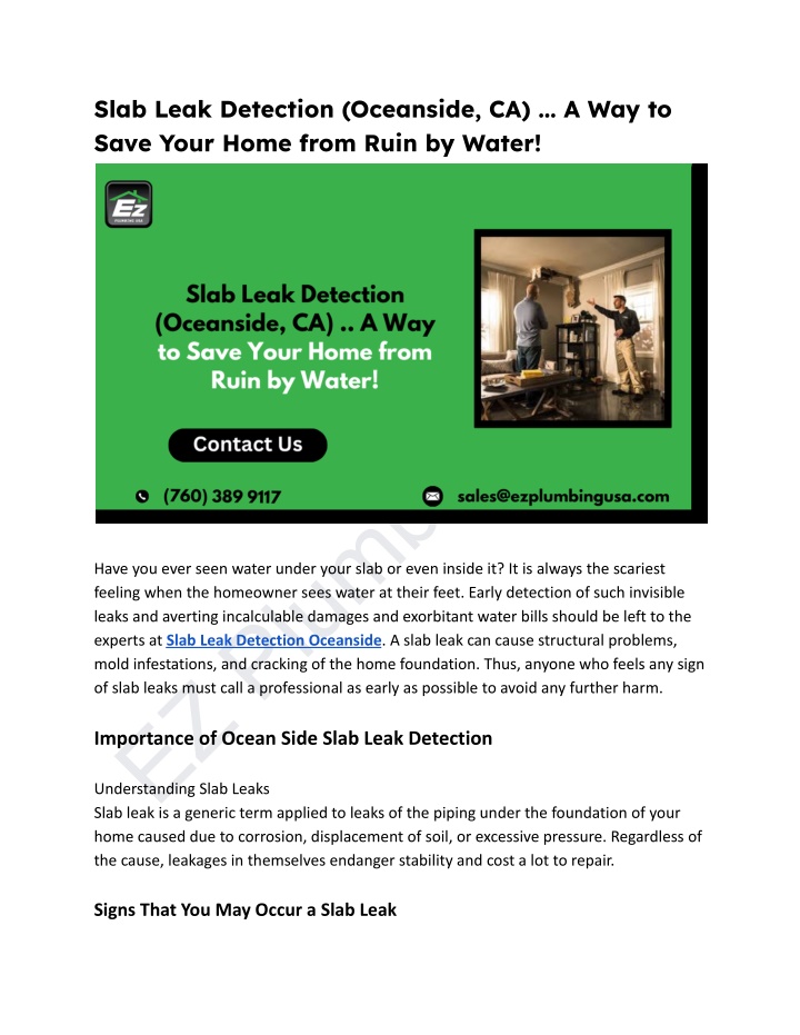 slab leak detection oceanside ca a way to save