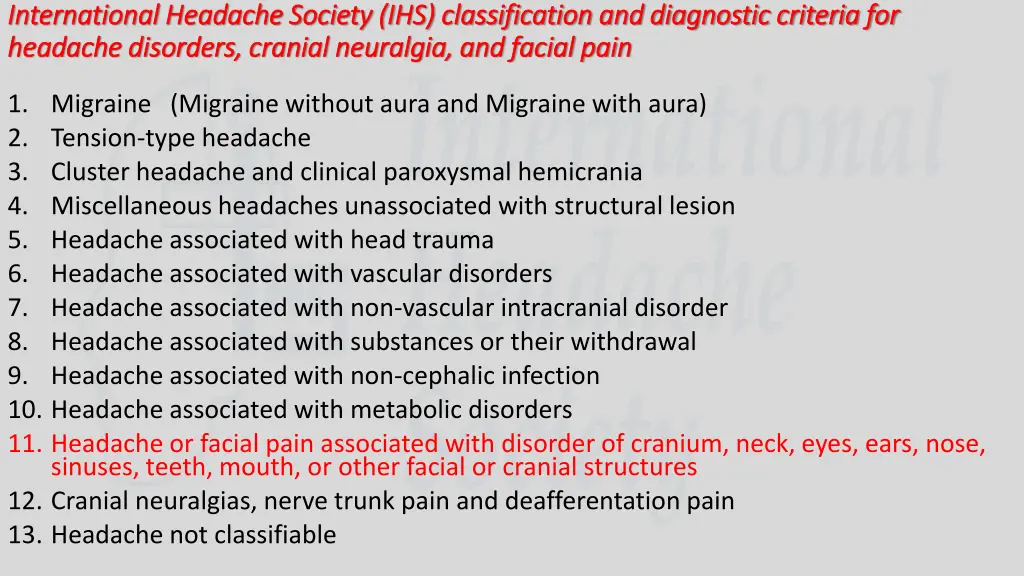international headache society ihs classification