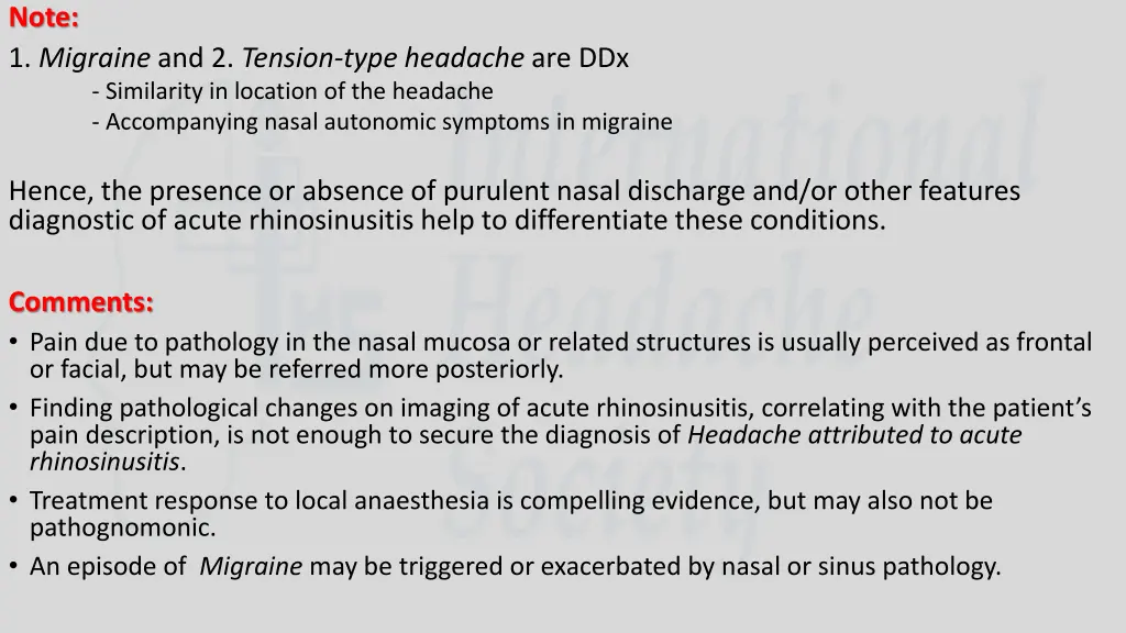 note 1 migraine and 2 tension type headache