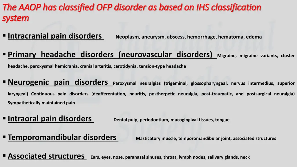 the aaop has classified ofp disorder as based