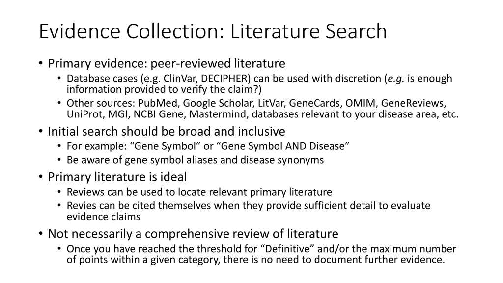 evidence collection literature search