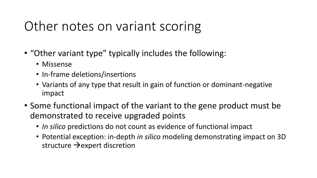 other notes on variant scoring 2