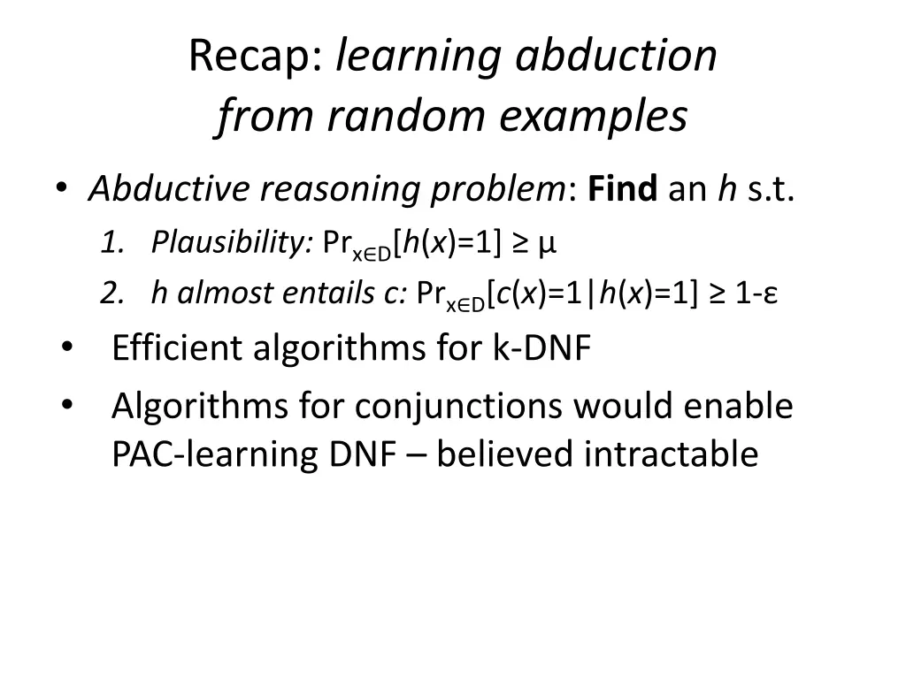recap learning abduction from random examples