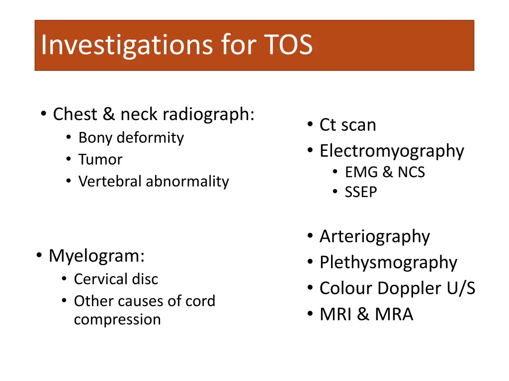 investigations for tos