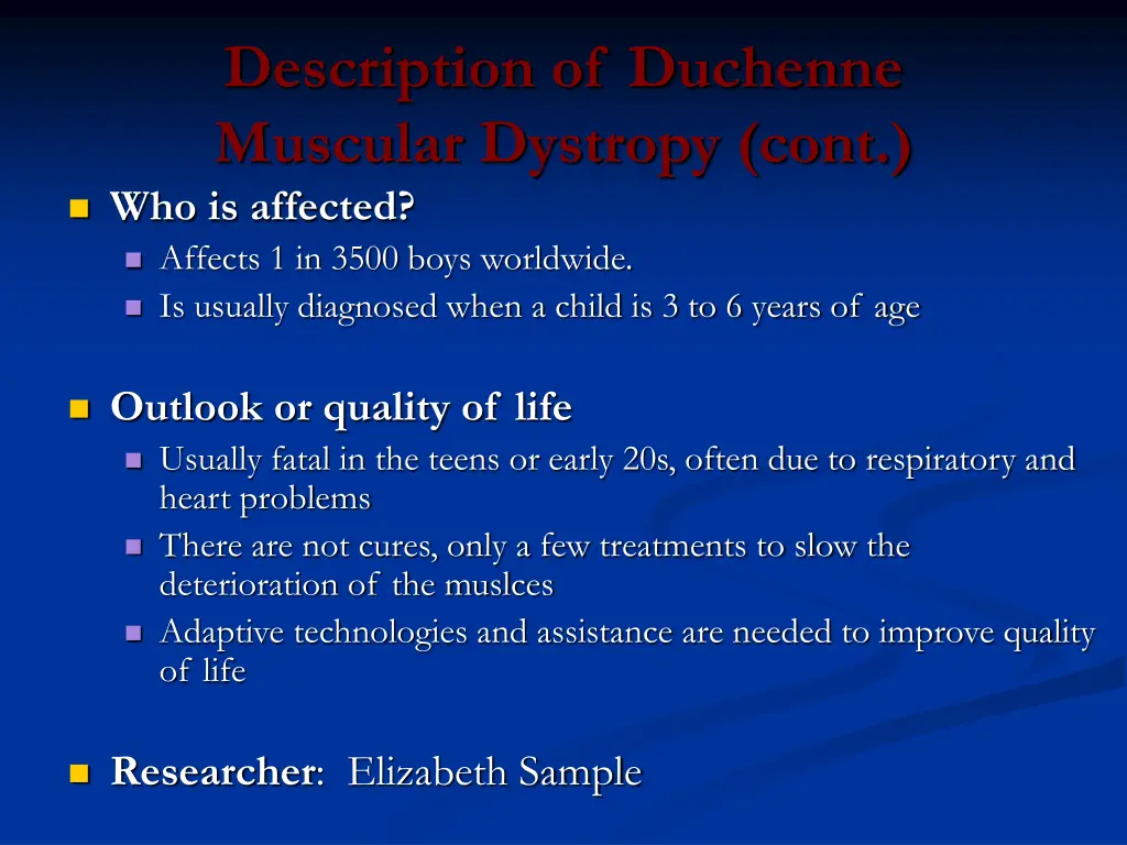 description of duchenne muscular dystropy cont