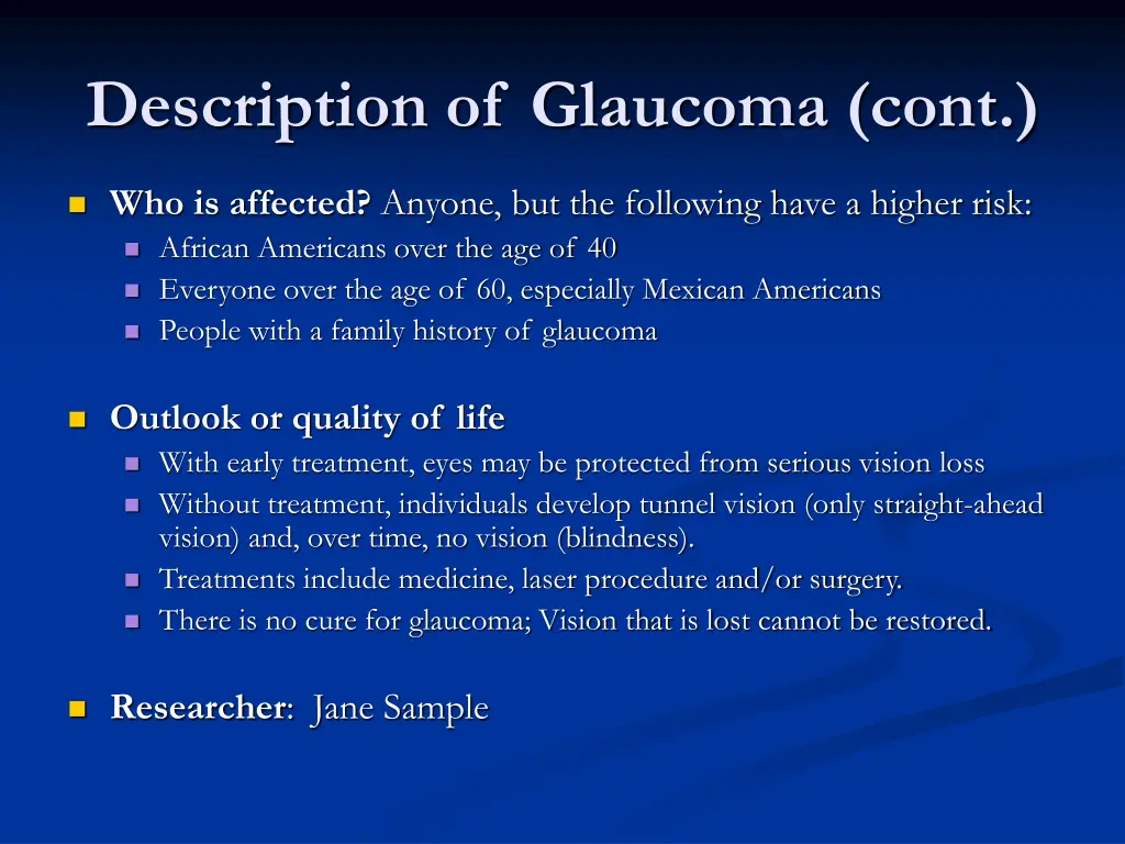 description of glaucoma cont