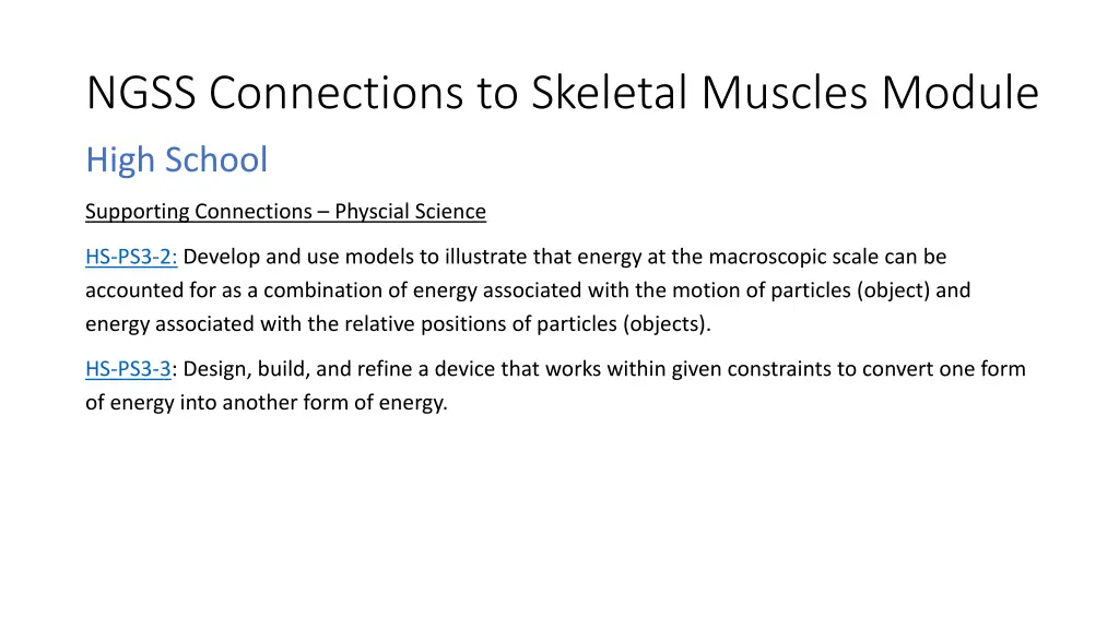 ngss connections to skeletal muscles module 2