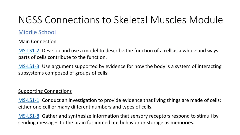 ngss connections to skeletal muscles module 3