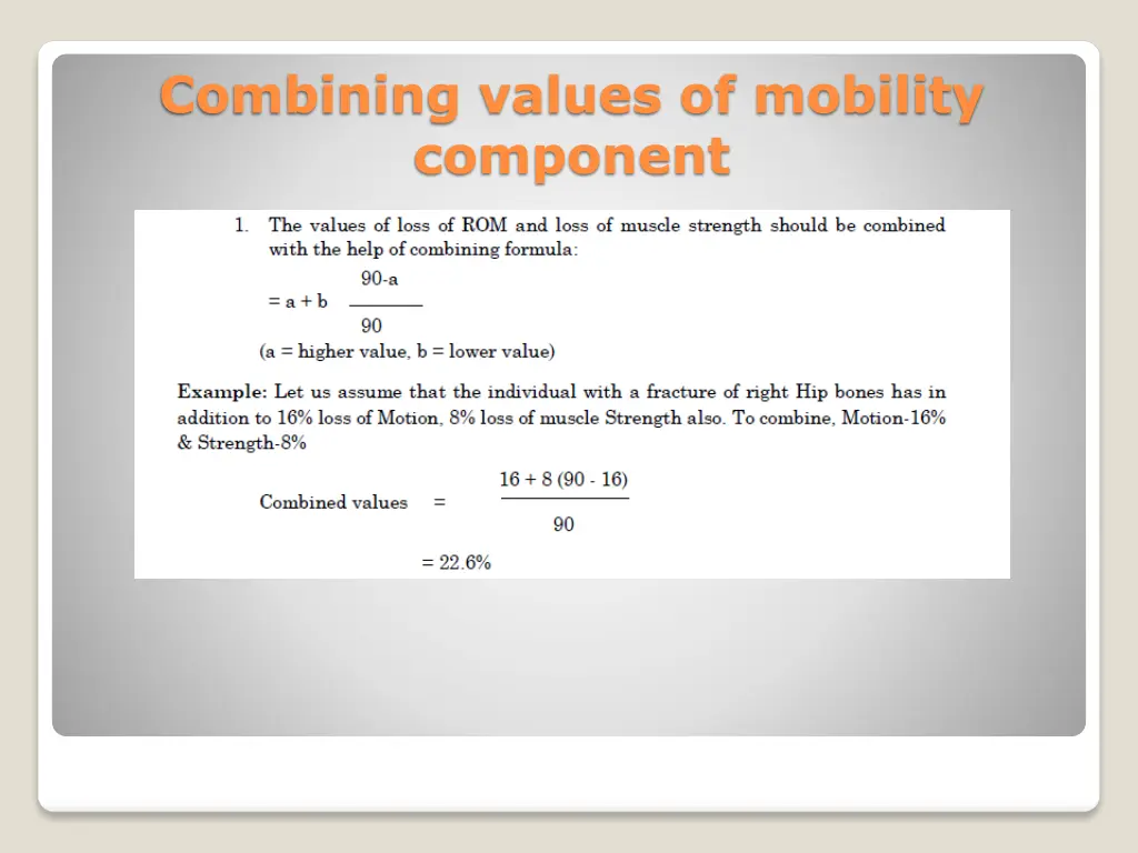 combining values of mobility component