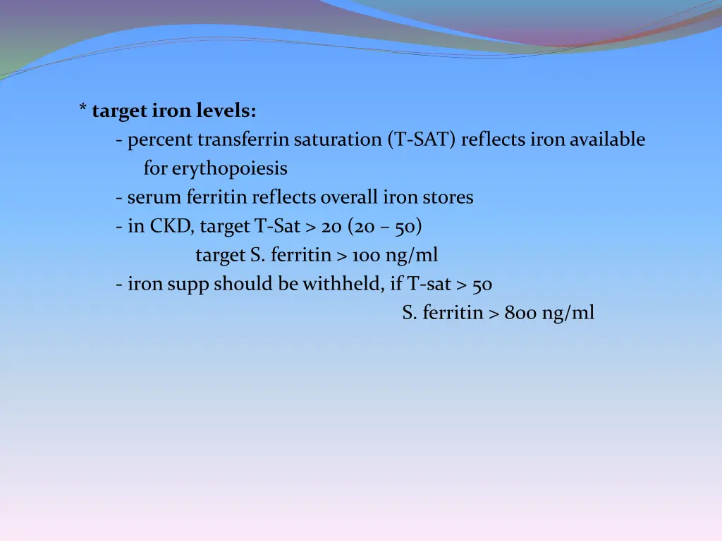 target iron levels percent transferrin saturation