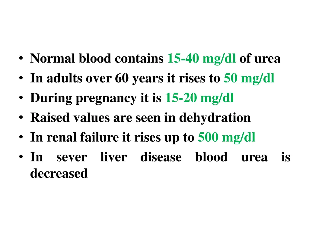 normal blood contains 15 40 mg dl of urea