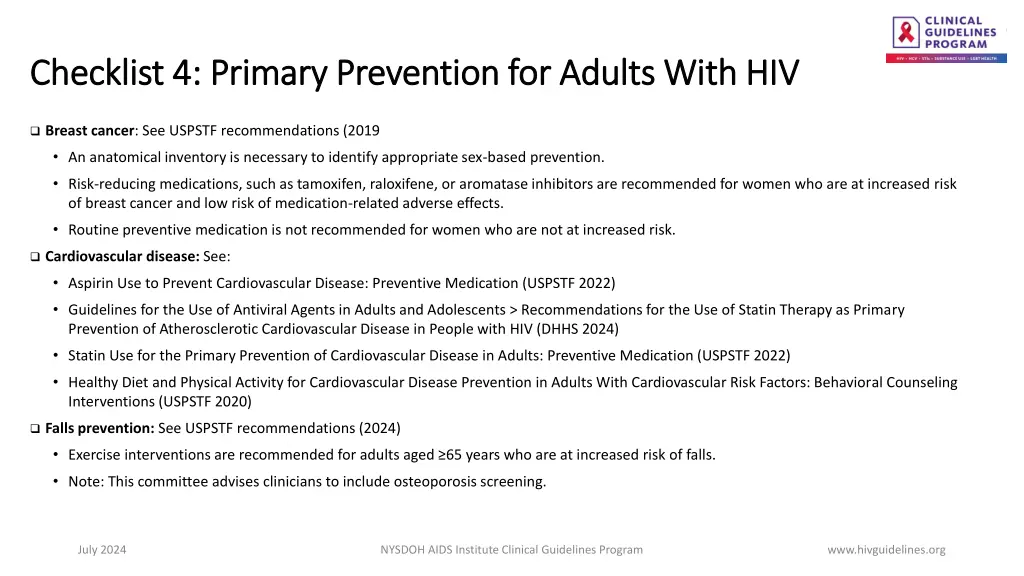 checklist 4 primary prevention for adults with