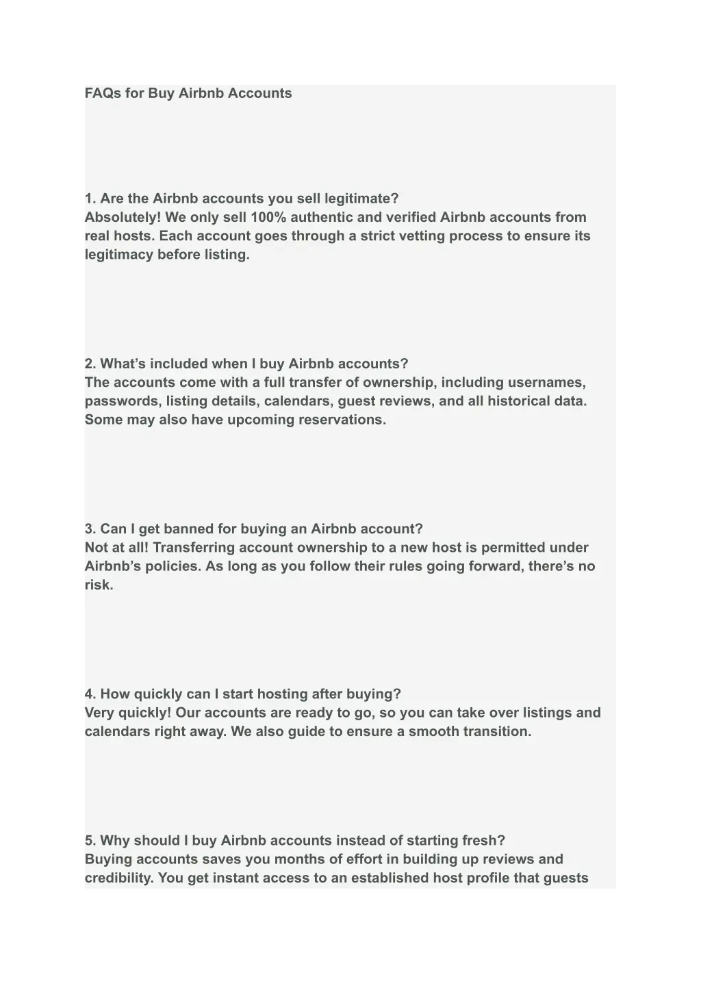 faqs for buy airbnb accounts