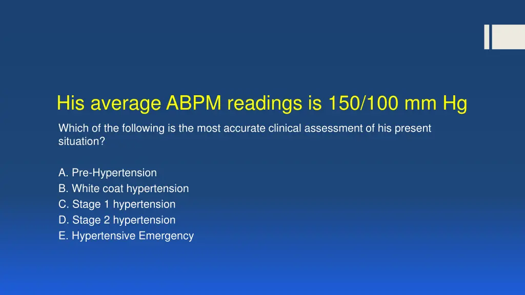 his average abpm readings is 150 100 mm hg