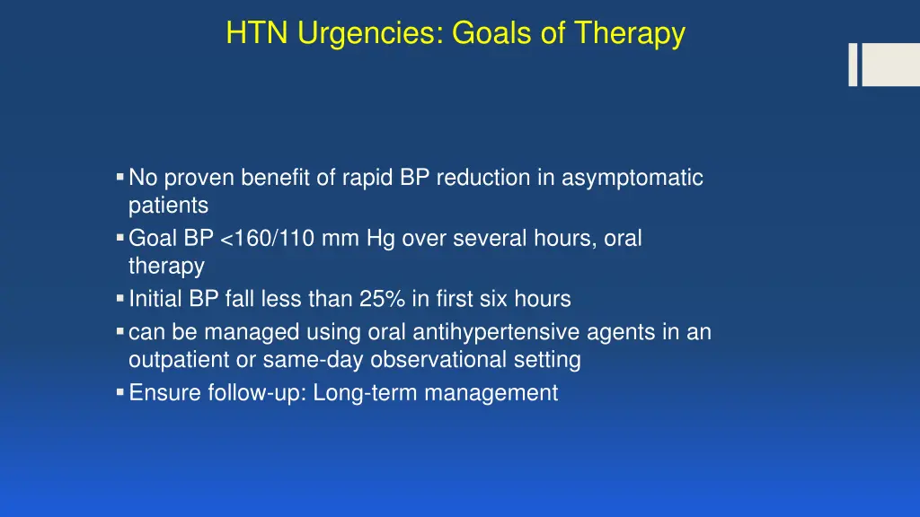 htn urgencies goals of therapy