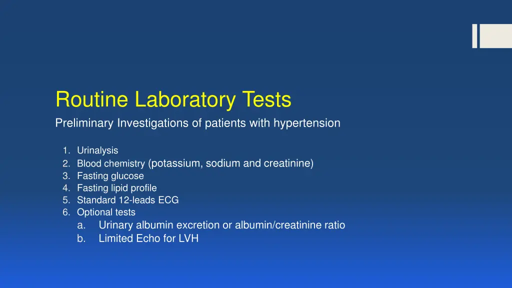 routine laboratory tests preliminary