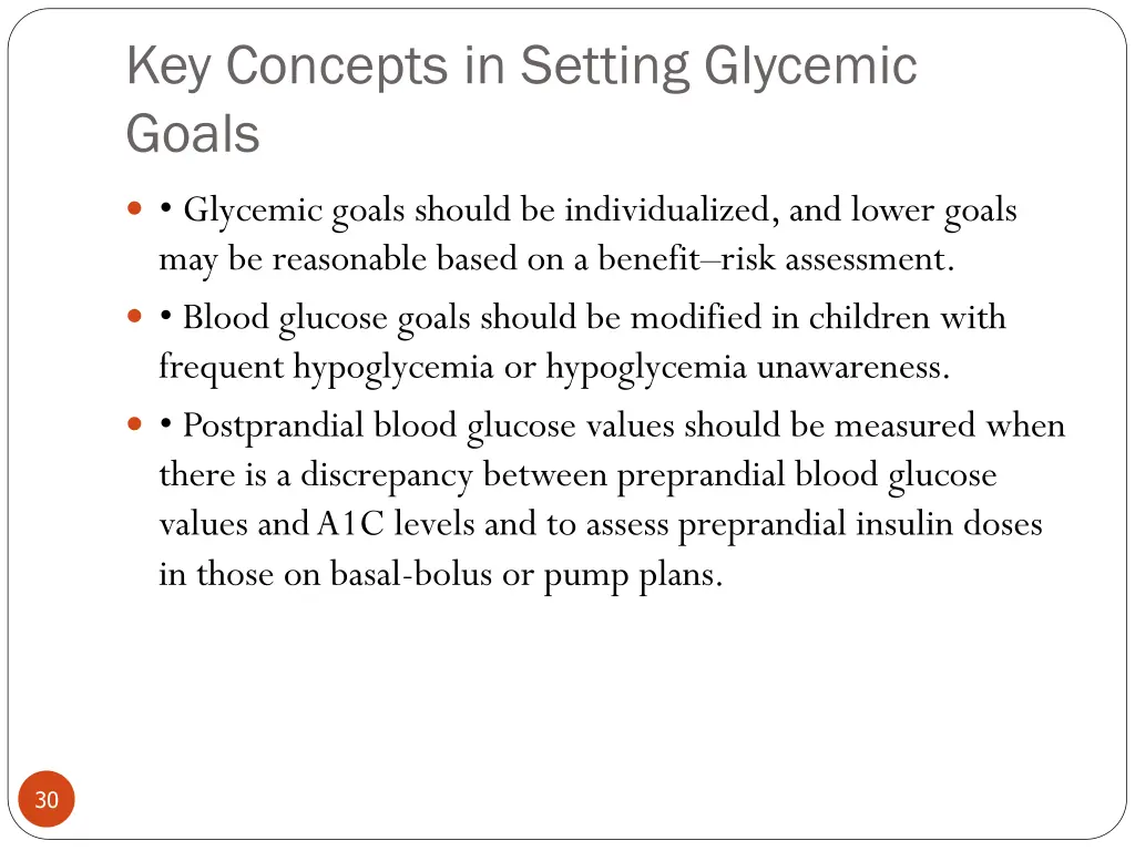 key concepts in setting glycemic goals