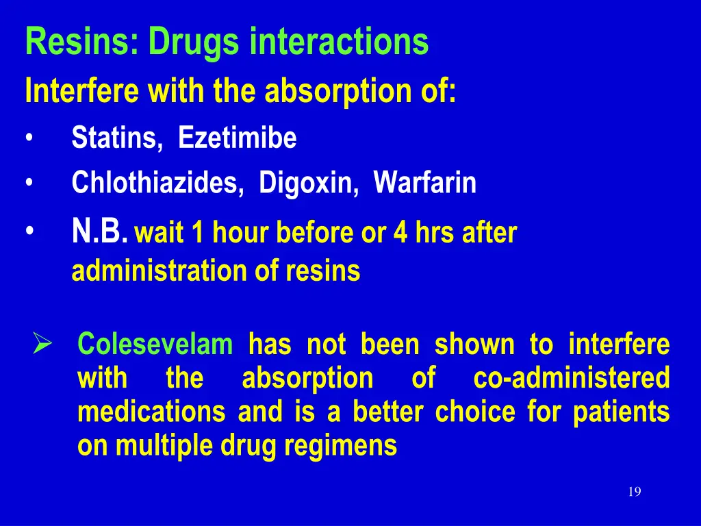 resins drugs interactions interfere with