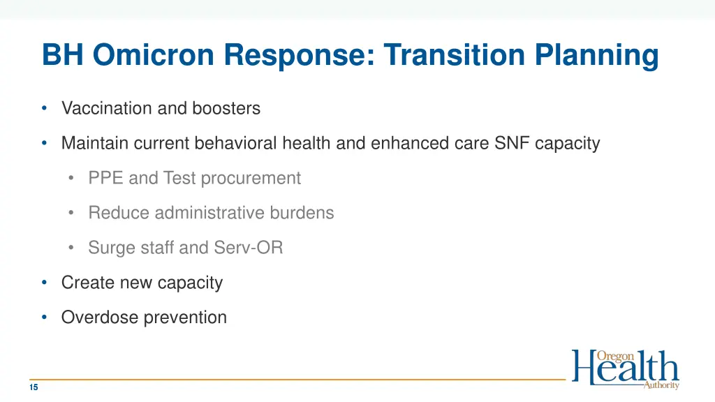 bh omicron response transition planning