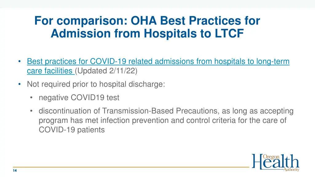 for comparison oha best practices for admission