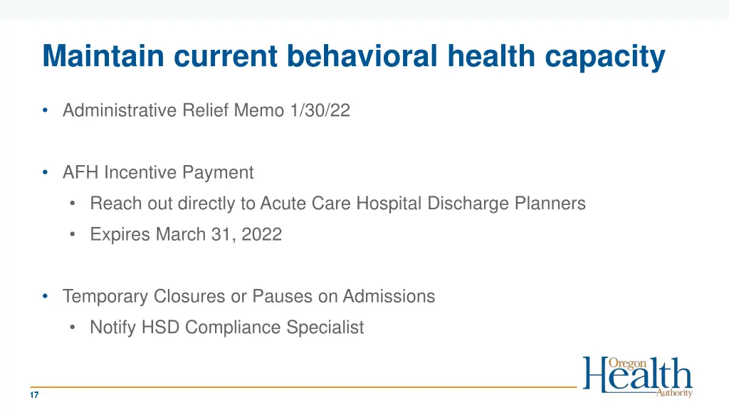 maintain current behavioral health capacity